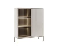 Vente-unique-Vitrina 2 Puertas con Luces LED en MDF y Vidrio Ahumado - Beige y Negro - Ovila
