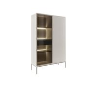 Vente-unique-Vitrina 2 Puertas y 1 cajón con Leds de MDF y Vidrio Ahumado - Beige y Negro - Ovila