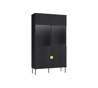 Vente-unique-Vitrina 2 Puertas y 4 estantes con Luces LED - Negro y Dorado - Nataniel
