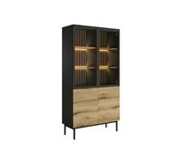 Vente-unique - Vitrina con 4 Puertas e iluminaci√≥n LED - Aspecto de Madera y Negro - LABENIA