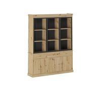 Vente-unique-Vitrina con Almacenamiento y Leds - Natural y Negro - MARSORIA