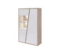 Vente-unique-Vitrina de 2 Puertas y 2 estantes con Leds - Blanco y Natural - ZAOTI