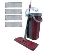 VENTEO Escoba Escurridor Extra grande con cabeza giratoria 360° | Cubo doble compartimento de limpieza y estorbado | 4 fregonas de microfibra lavable | Mango XL 130 cm con rótula con clips