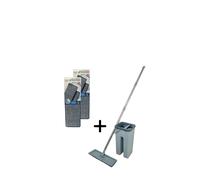 Venteo - Escoba Mágica - Escoba extra ancha y giratoria 360° + Cubo de limpieza y escurrido de 2 compartimentos + 4 paños de microfibra nuevo
