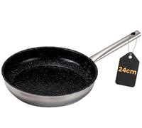 Venteo - Poele Inox 24 cm | Poele Inducción Revestimiento cerámico antiadherente sin PFOA | Cacerola de inducción compatible con todos los fuegos para hornear homogénea | Cocina Doméstica y Culinaria