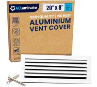 Ventilación de flujo de aire de aluminio de 1 vía de 20 x 8 pulgadas (apertura de conducto) - Cubierta de ventilación HVAC para pared o techo - Registro de pared silencioso HVAC con amortiguador