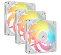 CORSAIR RS120-R ARGB 120mm PWM Ventilador Flujo Inverso - Conexiones ARGB de +5V, 8 LED RGB, Alta Presión, Cadena Daisy, Rodamiento Magnético, Zero RPM, Pack de 3 - Blanco