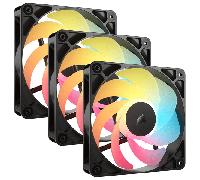 CORSAIR RS120-R ARGB 120mm PWM Ventilador Flujo Inverso - Conexiones ARGB de +5V, 8 LED RGB, Alta Presión, Cadena Daisy, Rodamiento Magnético, Zero RPM, Pack de 3 - Negro