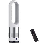 Ventilador calefactor torre sin aspas, purificador aire 10 velocidades, refrigerador multiplicador aire para dormitorio, control remoto de 6 m, sensación de viento de 8 velocidades y temporizador 8h