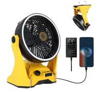 Ventilador compatible con batería DeWalt de 20 V, ventilador portátil para campamento con control de velocidad infinito USB-C y carga USB, gancho, mango de inclinación de 270° 4.5 horas máximo de
