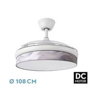 Ventilador DC 72W Blanco y Gris, 3 Aspas, 7200lm, Luz 3000K/4000K/6000K, Control Remoto, Memoria, Temporizador - Ideal para climatización y confort.
