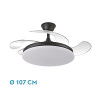 ABRILA-Ventilador DC Tridente 59W Cuero| 4 Aspas Desplegables | Luz LED Regulable | Control Remoto + Temporizador