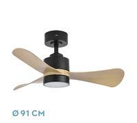 Ventilador dc zepelin 18w 1900lm negro/madera clara 3aspas 91d 3000-4