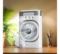 Ventilador De Aire Acondicionado Portátil | Ventilador De Escritorio Con Alimentación USB, 3 Velocidades, Luz Nocturna De 7 Colores, 3 Boquillas, 600 Ml De Almacenamiento De Agua