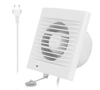 Ventilador de Baño de 100 mm, 12W 130m³/h Ventilador de Ventana y de Pared con Válvula de No Retorno e Interruptor de Cadena, para Cocina Invernadero Garaje -4 pulgadas