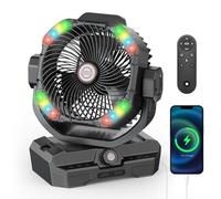 Ventilador de camping grande alimentado por batería de 40000 mAh, ventilador de piso oscilante recargable con control remoto y luz nocturna LED, portátil para tienda de campaña, patio, garaje, huracán