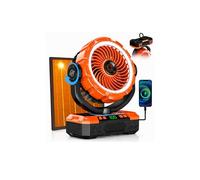 Ventilador de camping recargable con energía solar y oscilación automática, 60 horas de funcionamiento, ventilador portátil para exteriores, 5 velocidades, 3 luces, temporizador de 12 horas para