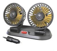 Ventilador de coche con cabezales giratorios dobles y entrada de alimentación USB compatible con rangos de voltaje de 5 V, 12 V, 24 V para una amplia cobertura de aplicación (12 V)