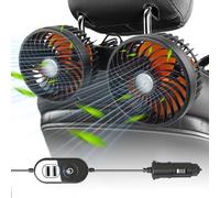Ventilador de coche de 12 V para asiento trasero, giratorio 360 grados, 5 V, doble cabeza, ventilador de coche, mini ventilador, portátil, giratorio 360 °, para vehículos como sedán, Suv, Rv