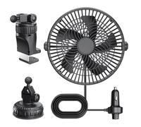 Ventilador de con enchufe de alimentación de 12 V y 24 V, ventilador de refrigeración para vehículo con cabezal ajustable, ventosa y soporte de clip para flujo de aire de cabina del conductor,