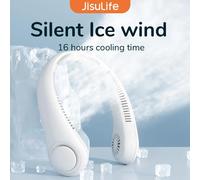 Ventilador de Cuello Portátil JISULIFE, Batería Recargable de 4000mAh, 5 Velocidades Ajustables, Ventilador de Cuello sin Aspas Manos Libres Giratorio para Deporte Ventilador de Cuello Gris