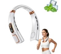 Ventilador de cuello portátil: ligero y sin aspas, este ventilador portátil ofrece 5 velocidades, un indicador LED de batería, una batería de 3000 mAh y 3 luces ambientales，Blanco