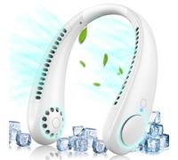 Ventilador de Cuello Portátil Silencioso, Ventilador Cuello sin Aspas Manos Libres, 3 velocidades, Recargable, 360° Flujo de Aire, USB Ventilador Portátil Para Viajar, Hogar, Oficina, Regalo (Blanco)