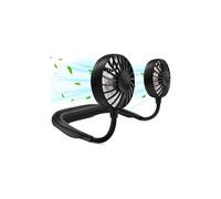 Ventilador de cuello recargable portátil con diseño de auriculares, color negro.