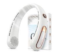 Ventilador de Cuello- Ventilador Cuello USB Recargable Máx 15H, Ajustable al Cuello, Pantalla Digital, 3 Velocidades, Potente y Silencioso, Portatil y Ligero para Hogar, Oficina, Viajar, Acampar