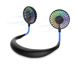 Ventilador de cuello, ventilador portátil, mini ventilador USB, ventilador portátil de cuello recargable, enfriador de aire de doble cabezal a viento de 3 velocidades para exteriores Camping Office