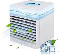 Ventilador de enfriador de aire, ventilador de escritorio, función de esterilización ultravioleta, mini aire acondicionado portátil, purificador 4 en 1, humidificador, difusor de aroma (luces LED de