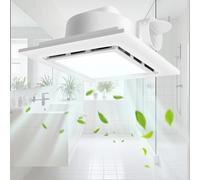 Ventilador de escape de baño de panel de 11.8 pulgadas con luz, ventilador de ventilación de baño con luz LED de 12 W 6500 K, 140 CFM 1.0 Sones de bajo ruido, ventilador cuadrado silencioso de 4