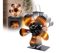 Ventilador de estufa, ventilador de chimenea, funciona con calor, ventilador para estufa de leña, sin electricidad, con 5 asas, silencioso, para distribución del calor para madera, leña, tubo de