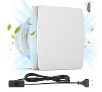 Ventilador de extracción de aire silencioso de baño, diámetro: 100 mm, 12 W, con válvula antirretorno, < 34 dB - 2200 rpm - 95 m³/h - IPX2 - Con cable de alimentación 3 m - Montaje en pared