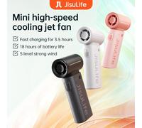 Ventilador de Mano JISULIFE, Viento Súper Fuerte, 5 Velocidades, Batería de Larga Duración, Recargable por USB de 5000mAh, Ventilador de Bolsillo Multiusos Black 5000mAh