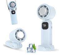 XUJMK Ventilador de Mano-Mini Ventilador Portatil con Efecto Refrescante de Copo de Nieve,Pequeño de 5 ventiladores, Ajustable, Plegable, con Base, Adecuado Para Hogar, Viajes al Aire Libre