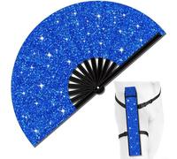 Ventilador de mano plegable con purpurina con funda para cinturón, ventilador de refrigeración portátil grande para EDM, festivales, clubes, eventos de baile, conciertos, actividades al aire libre