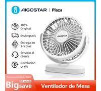 Aigostar Ventilador Silencioso Ventilador de Mesa 3 Velocidades, 5 Aspas, Con luz nocturna. Oscilación Multidireccional, Recargable por USB, para Dormitorio Salón Cocina Oficina Camper. Notus