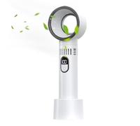 Ventilador de mesa sin aspas - Portátil de mesa y mano, dispositivo innovador de 5 velocidades, recargable con pantalla digital y control táctil para viaje y camping