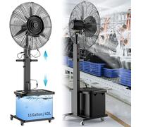 Ventilador de nebulización para exteriores, ventilador de pedestal de altura ajustable de 3 velocidades, tanque de agua de 42 litros para patio, césped, jardín de refrigeración