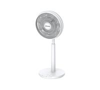 Ventilador de pie motor de dc y a bateria de litio y con 9 aspas. encendido y a pagado con el pie con los potones de su base para mayor comodidad. altura regulable. temporizador hasta 15 horas con man