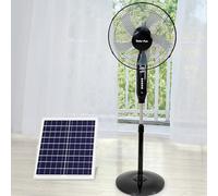 Ventilador de pie solar de 16 pulgadas, recargable con panel solar, ideal para exteriores, ideal para picnics y fiestas; 3 velocidades, altura ajustable, dos modos de carga.
