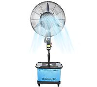 Ventilador de pie, ventilador oscilante de pedestal de alta resistencia con nebulizador, oscilación de 90°, altura ajustable, 3 velocidades de enfriamiento para uso industrial y comercial.