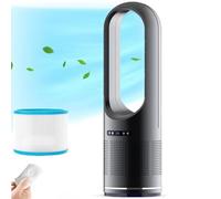 Ventilador de piso eléctrico portátil oscilante sin aspas para dormitorio, hogar y oficina, con función de frío y calor, ventilador de torre con purificación de aire, 8 velocidades, temporiz