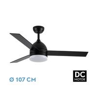 Fabrilamp Ventilador DC LEGIO – Negro, 3 aspas reversibles Negro/Roble, 3 temp. luz, mando incluido