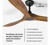 KLARSTEIN Ventilador de Techo Silencioso Smart 152 cm, Nogal - Control Remoto, Voz y App, 6 Velocidades, Función Verano/Invierno, Motor DC Eficiente, Sin Luz, para Habitaciones hasta 30 m²