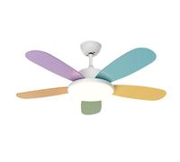 Ventilador de techo colorido con luz para niños, 5 aspas de madera, 6 velocidades, temporizador de 1/2/4 h, moderno ventilador de techo empotrado con control remoto reversible, motor de frecuencia var