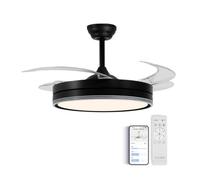 UNIVERSALBLUE Ventilador de Techo Negro con Luz LED | Ventilador WIFI Silencioso | Aspas Retráctiles | Control Móvil y Mando | Motor DC Silencioso