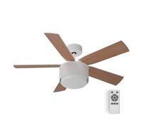 UNIVERSALBLUE Ventilador Techo Silencioso con luz LED | 2 Colores Aspas Reversibles Blanco y Marrón | Control Remoto | 5 Aspas | 5 Velocidades | Ventilador con Motor DC (Madera Morget)