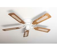 Ventilador De Techo Con Cuerda Kisa Deluxe Blanco 105 Cm Alas De Roble Y Nogal